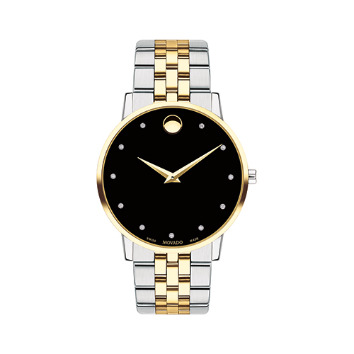 Mens Museum Classic Two-Tone Diamond Marker Watch, Black Dial