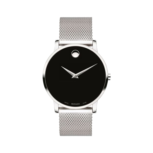 Mens Museum Classic Silver-Tone Stainless Steel Mesh Watch, Black Dial