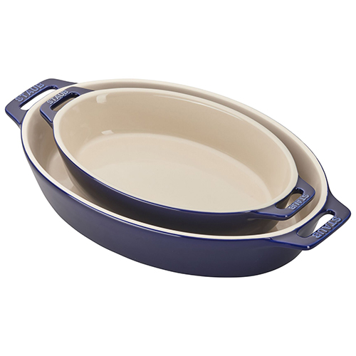 2pc Ceramics Oval Baking Dish Set, Dark Blue