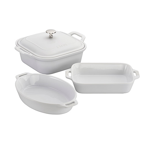 4pc Ceramic Baking Dish Set, White