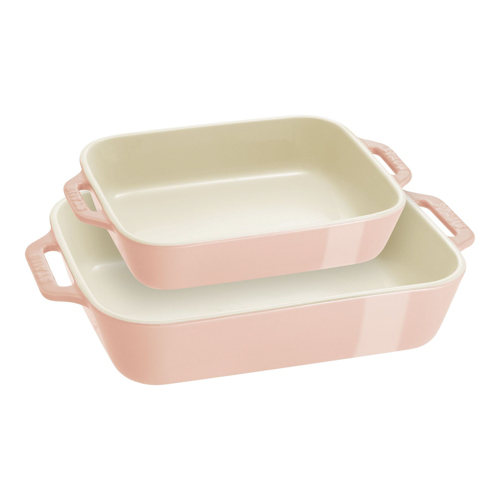 2pc Ceramic Rectangular Baking Dish Set, Light Pink