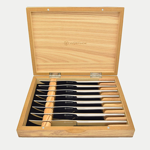 8pc Stainless Steak Knife Set in Olivewood Presentation Box