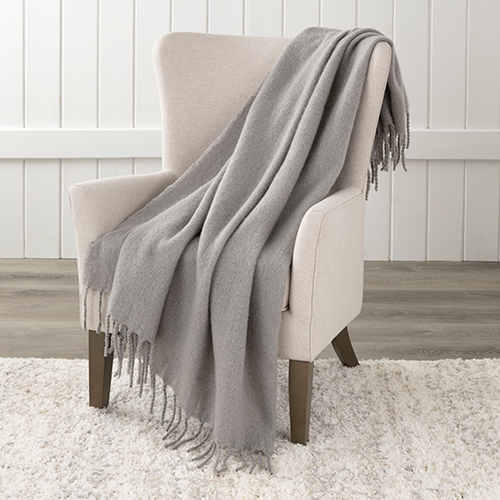 Mohair Throw Blanket, Solid Gray
