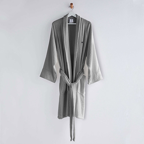 Low Lint Terry Cotton Bath Robe - Small/Medium, Gray