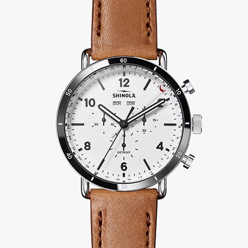 Mens Canfield Sport Chronograph Bourbon Leather Strap, White Dial