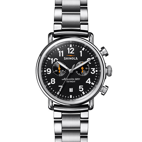 Unisex Runwell Chrono Silver-Tone Stainless Steel Watch, Black Dial