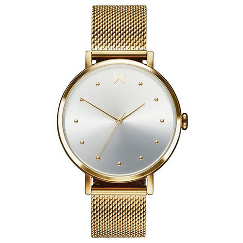 Ladies Dot Flash Gold-Tone Stainless Steel Mesh Watch, Silver Dial