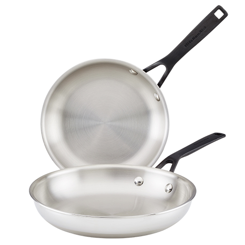 5-Ply Clad Stainless Steel 2pc Fry Pans, 8" & 10"