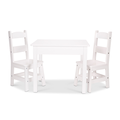 3pc Wooden Table & Chairs Set, White - Ages 3-6 Years