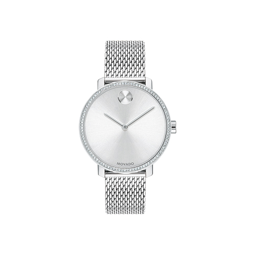 Ladies BOLD Shimmer Crystal Silver-Tone Stainless Steel Watch, Silver Dial