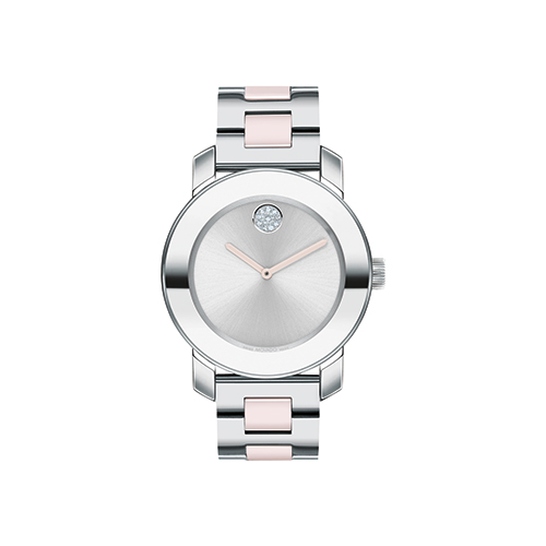 Ladies BOLD Ceramic Silver & Blush Stainless Steel Watch, Silver Dial