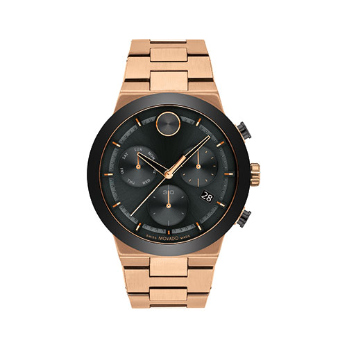 Mens BOLD Fusion Chronograph Bronze IP Stainless Steel Watch, Black Dial