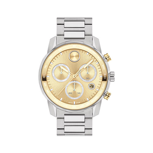 Mens BOLD Verso Chronograph Silver-Tone Stainless Steel Watch, Gold Dial