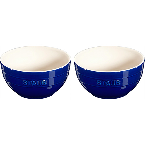 2pc Ceramic Large Universal Bowl Set, Dark Blue