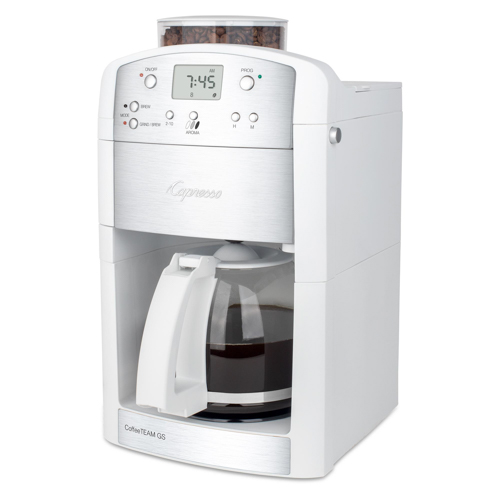 CoffeeTEAM GS 10 Cup Coffeemaker w/ Conical Burr Grinder, White