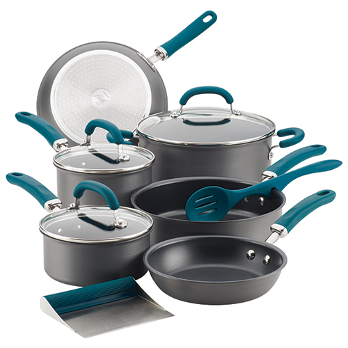 Create Delicious 11pc Hard Anodized Nonstick Cookware, Teal