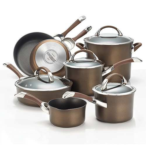 11pc Symmetry Hard Anodized Cookware Set, Chocolate