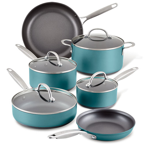 Achieve 10pc Hard Anodized Cookware Set, Teal