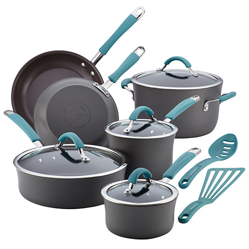 12pc Cucina Hard-Anodized Cookware Set, Agave Blue