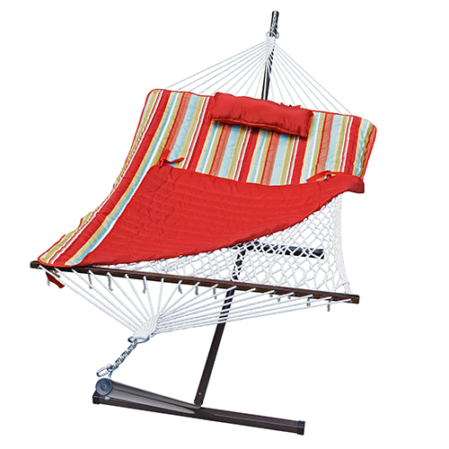 Cotton Rope Hammock w/ Stand, Pad & Pillow Combo, Piper Stripe/Solid