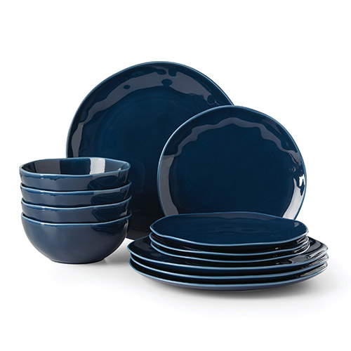 Bay Colors 12pc Dinnerware Set, Blue Glaze