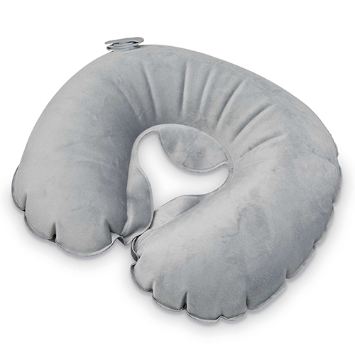 Compact Inflatable Neck Pillow w/ Pouch, Gray