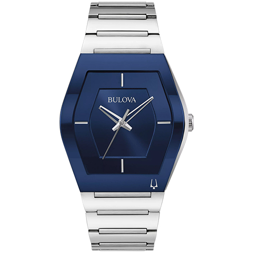 Mens Gemini Silver-Tone Stainless Steel Watch, Blue Dial