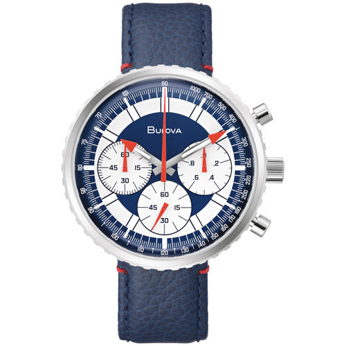 Men's Chronograph C Blue Leather Watch, Blue & White Dial