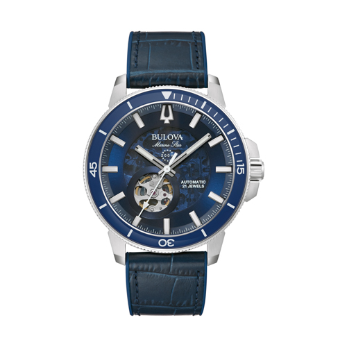 Men's Marine Star Automatic Blue Leather Strap Watch, Blue Dial