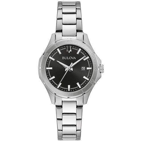 Ladies Corporate Collection Silver-Tone Stainless Steel Watch, Black Dial