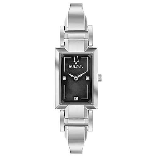 Ladies Classic Silver-Tone Tank Watch, Black Mother-of-Pearl Dial