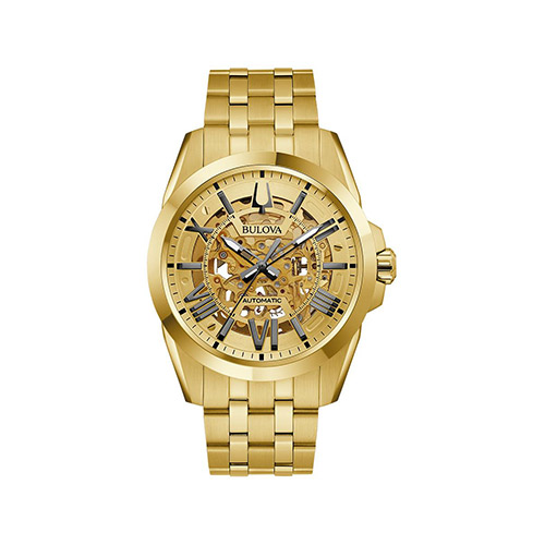 Mens Sutton Automatic Gold-Tone Watch, Skeleton Dial
