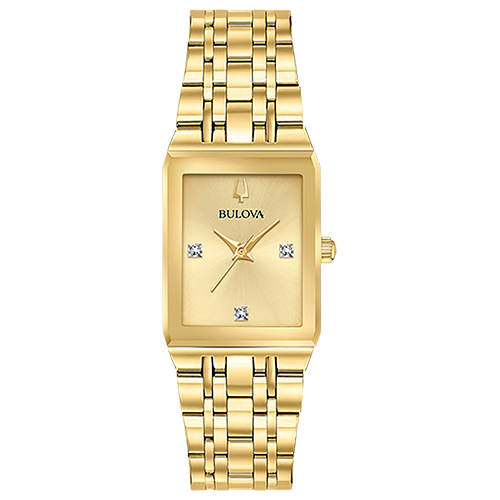 Ladies Quadra Gold-Tone Stainless Steel Tank Watch, Champagne Dial