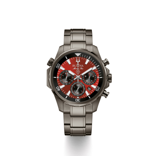 Men's Marine Star Gray IP Stainless Steel Watch, Red Dial