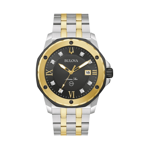 Men's Marine Star Diamond 2-Tone Stainless Steel Watch, Black Dial