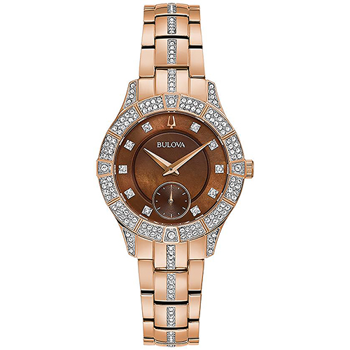 Womens Phantom Rose Gold Crystal Watch, Chocolate Mother-of-Pearl