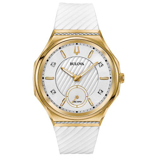 Ladies CURV White & Gold Diamond Watch, White/Silver Dial