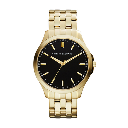 Mens Hampton Gold-Tone Stainless Steel Watch, Black Dial