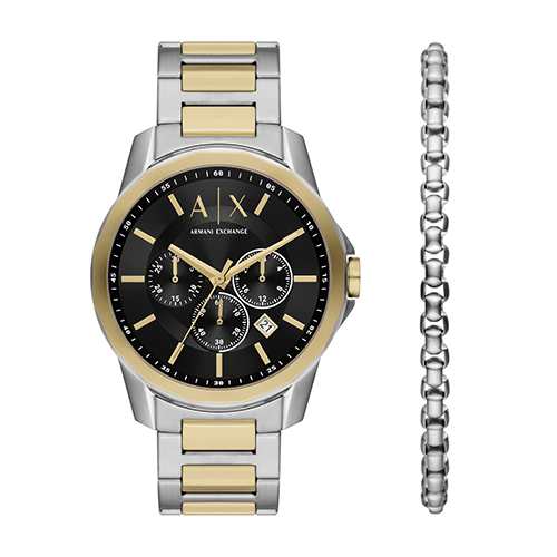 Men's Banks 2-Tone Chronograph Watch and Silver Bracelet Set