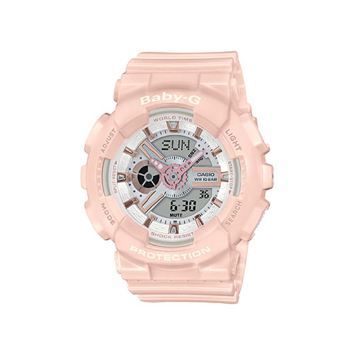 Ladies Baby-G Analog/Digital Pink Band Watch, Silver Dial