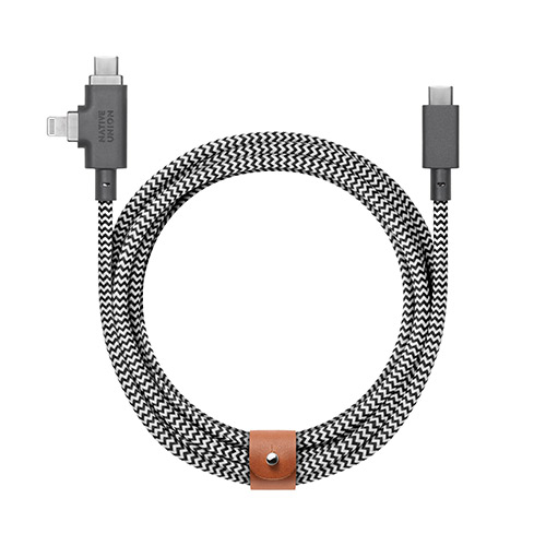 8ft Belt Cable Duo Pro, USB-C to Lightning & USB-C, Zebra