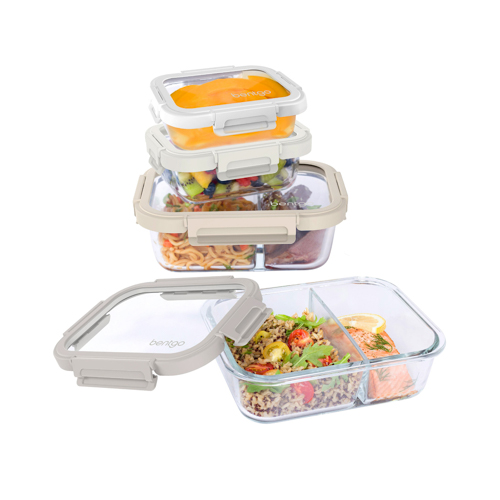 8pc Glass Leakproof Meal Prep Set, White Stone