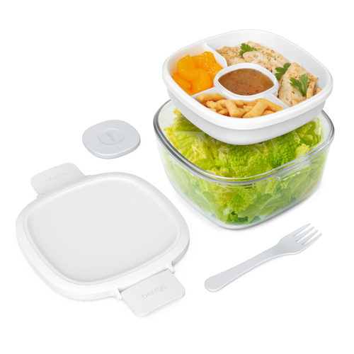 Glass Salad Container, White