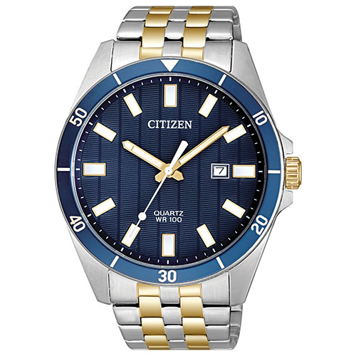 Mens Quartz Two-Tone Stainless Steel Watch, Navy Dial