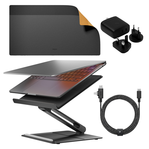 Home Desk Bundle w/ Laptop Stand, Mat, GaN Charger, Belt Duo Cable - Black
