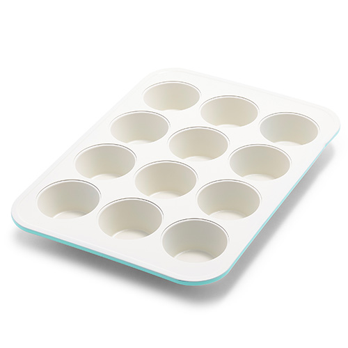 12 Cup Healthy Ceramic Nonstick Muffin Pan, Turquoise