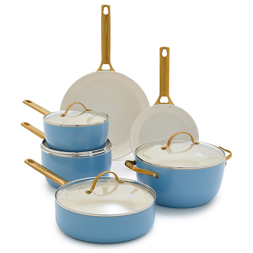 Reserve Ceramic Nonstick 10pc Cookware Set, Sky Blue