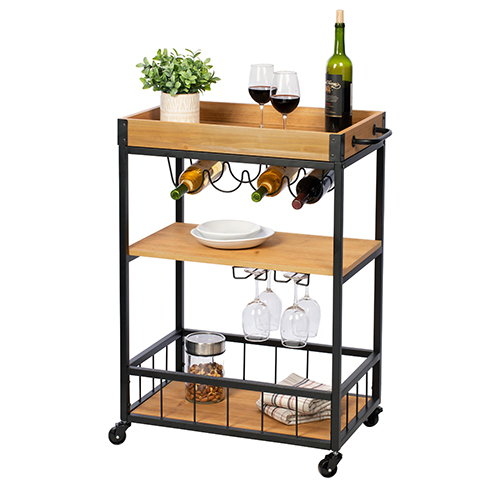 Industrial Rolling Bar Cart w/ Removable Serving Tray