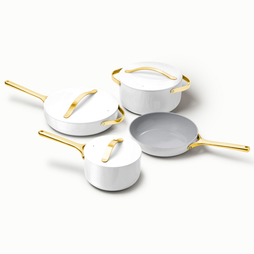 Iconics Non-Toxic Ceramic Nonstick Cookware Set, White/Gold
