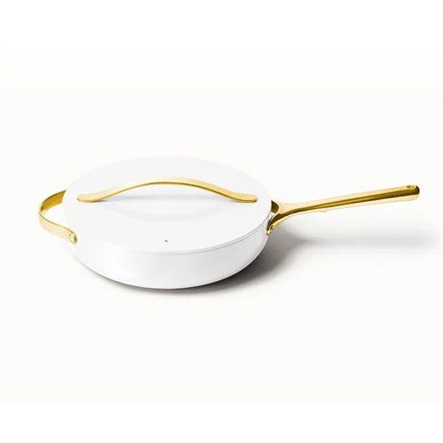 4.5qt Iconics Nonstick Ceramic Saute Pan w/ Lid, White/Gold